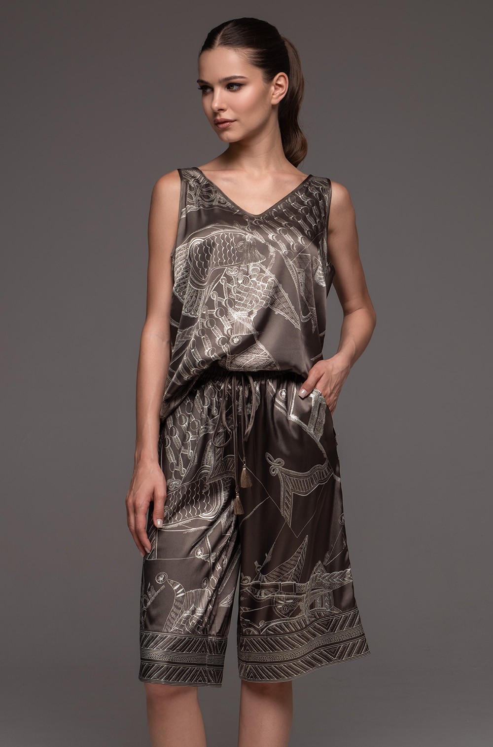 Шёлковый домашний комплект топ с удлиненными шортами Аиша 4314 Mia-Amore