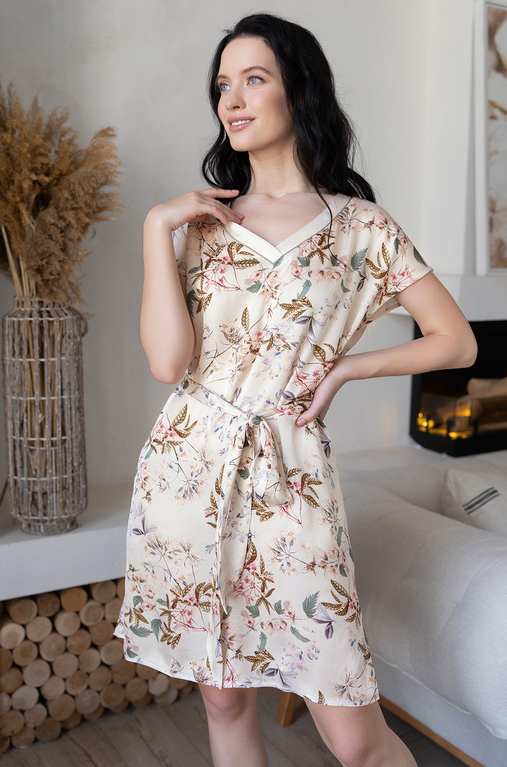 Платье-туника домашнее из шёлка с вискозой короткое Амели 5047 Mia-Amore