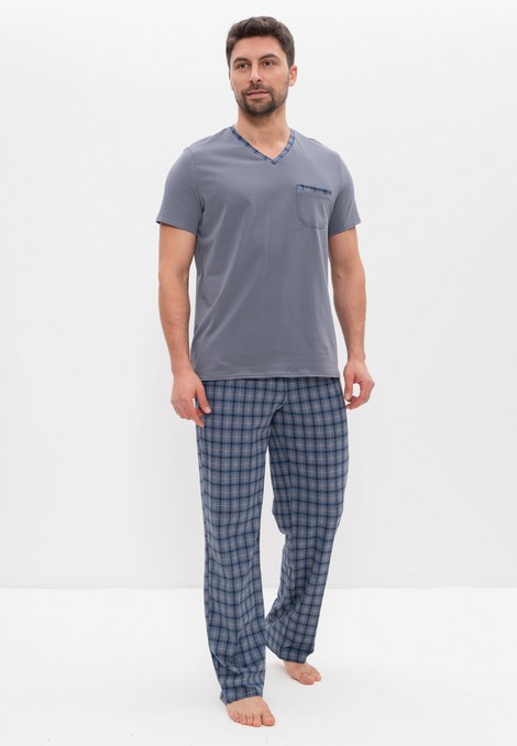 Хлопковая пижама мужская футболка со штанами серый 975 CLEO
