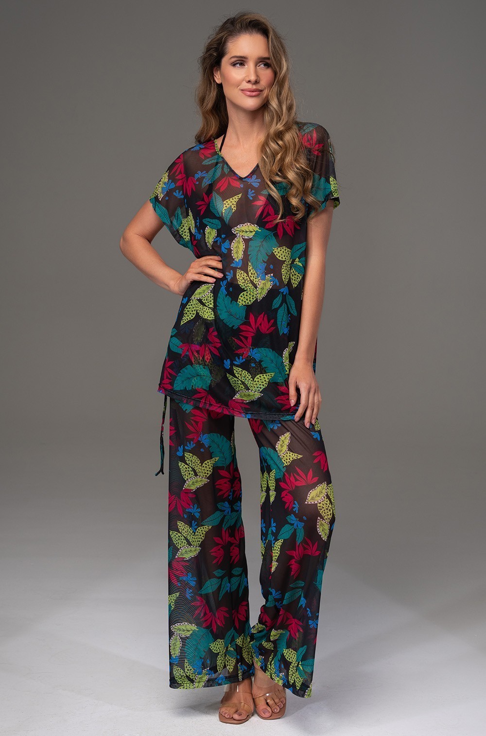 Пляжный костюм топ и широкие брюки из сетки Калипсо 2275 Mia-Amore