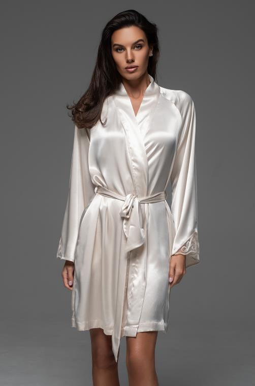 Халат домашний Леонардо Mia-Amore 4663 из шёлка кремовый