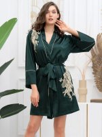 Шёлковый халат домашний короткий с ажурными вставками Феллини 3913 Mia-Amore