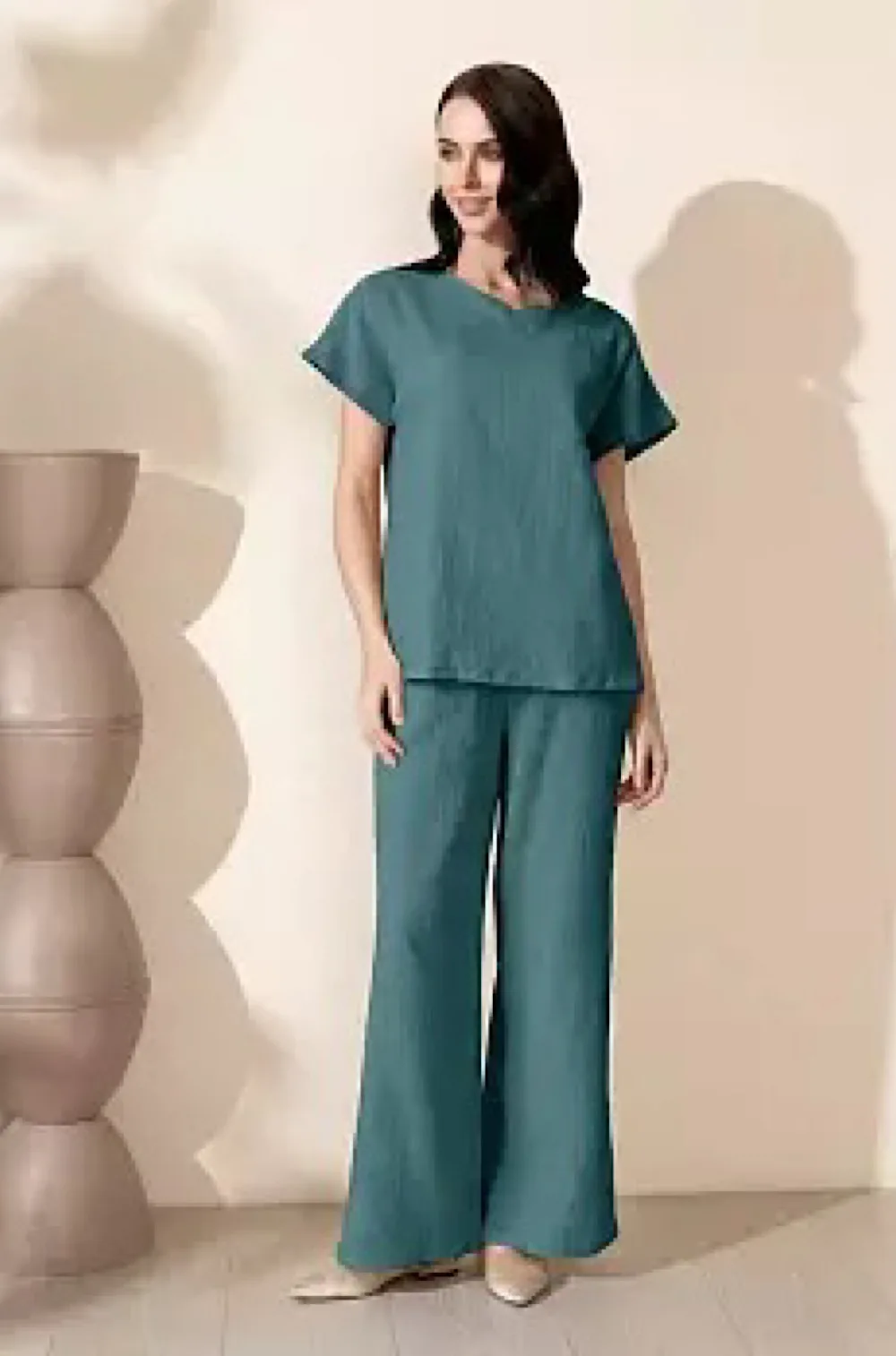 Комплект Mia-Amore Sesilia 5628 топ и широкие брюки из хлопка изумруд