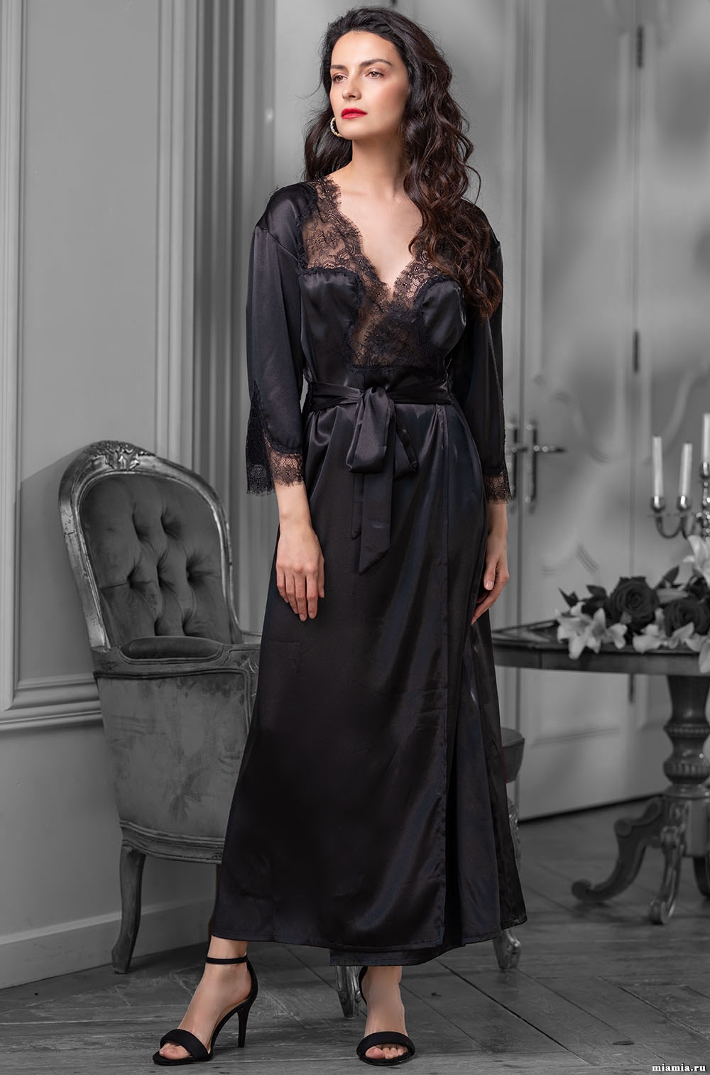 Роскошный пеньюар длинный с кружевом Мэдиссон 8929 Mia-Amore