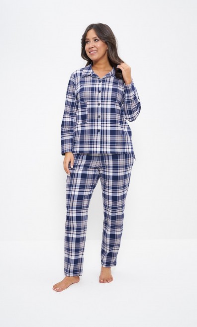 Пижама женская рубашка со штанами хлопок син/гол клетка 1124 Cleo