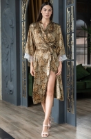 Шёлковый длинный халат с молочным кружевом Капучино 3119 Mia-Amore