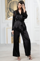 Шёлковая пижама кружевной бралетт/жакет/брюки чёрная Аурелия 3896 Mia-Amore