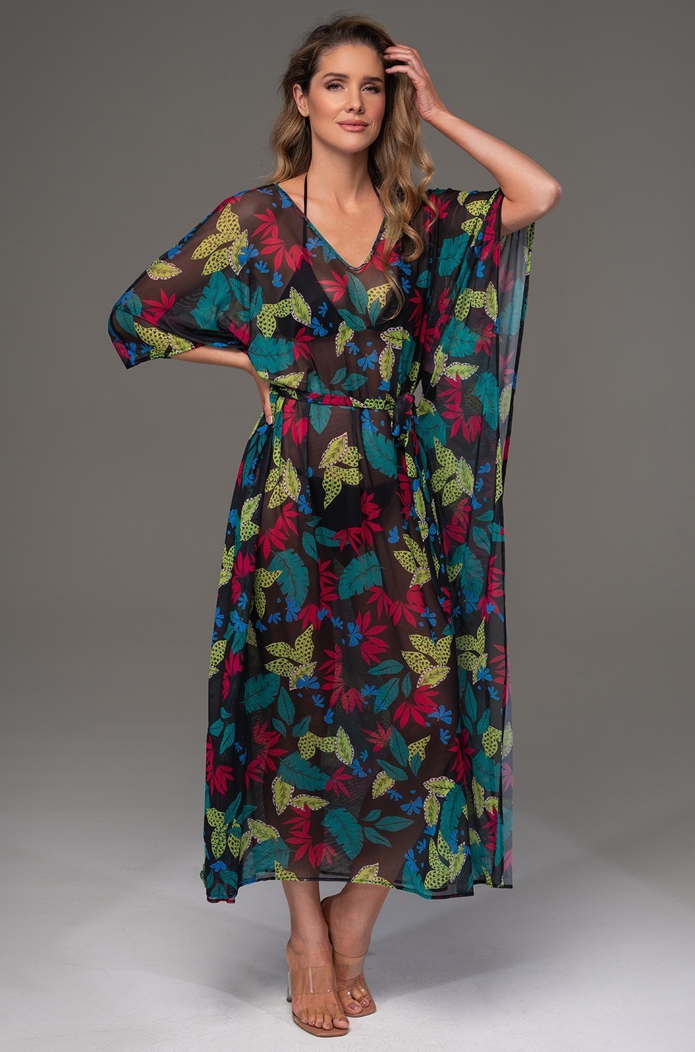 Длинная туника с поясом из сетки Калипсо 2274 Mia-Amore