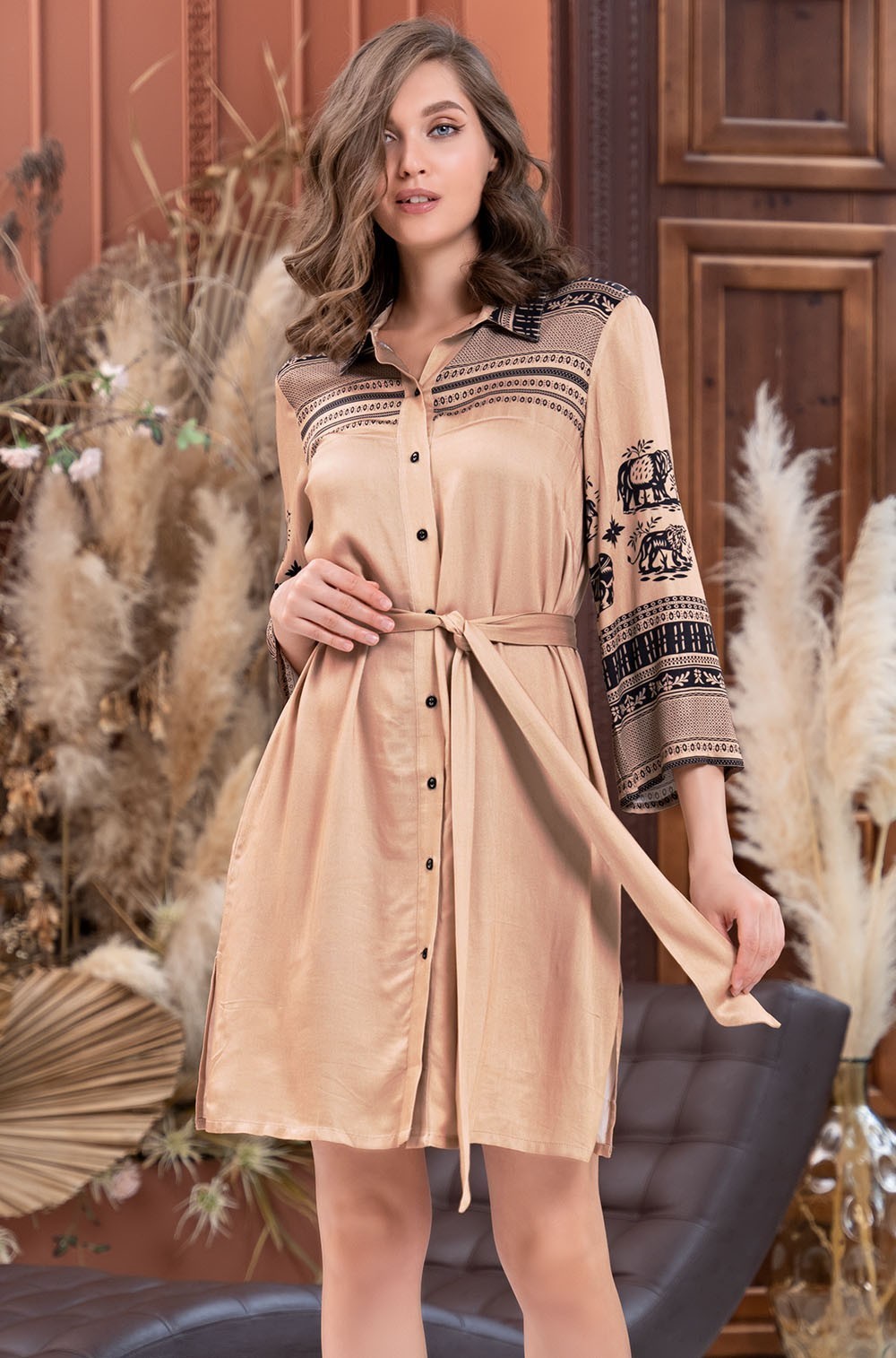 Халат женский короткий на пуговицах из вискозы c шёлком RIANNA 1857 Mia-Amore