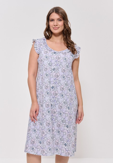 Ночная сорочка хлопок большие размеры серый/цветы 680 Cleo