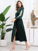 Шёлковый халат длинный с ажурными вставками изумруд Феллини 3919 Mia-Amore