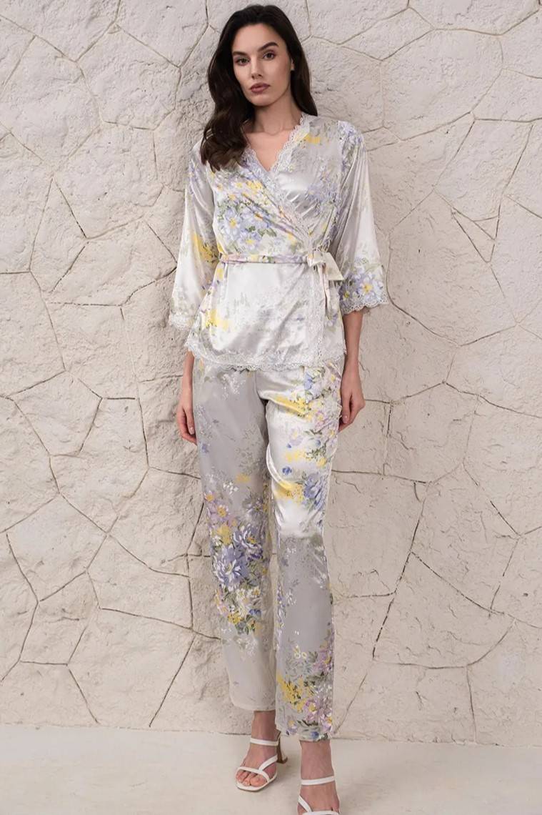 Шёлковая пижама женская жакет запашной и брюки Лилианна 5995 Mia-Amore