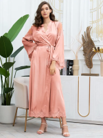 Шёлковый длинный халат с широкими рукавами Аурелия ч/роза 3899 Mia-Amore