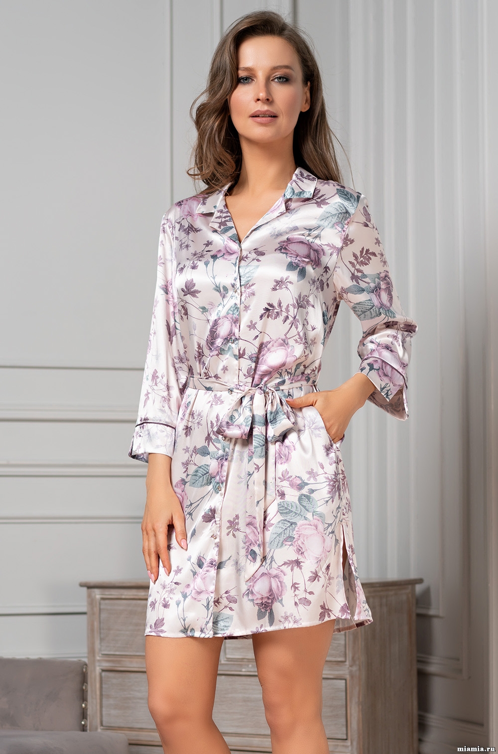 Шёлковый халат-рубашка женский домашний MIRACLE Миракл 3547 Mia-Amore