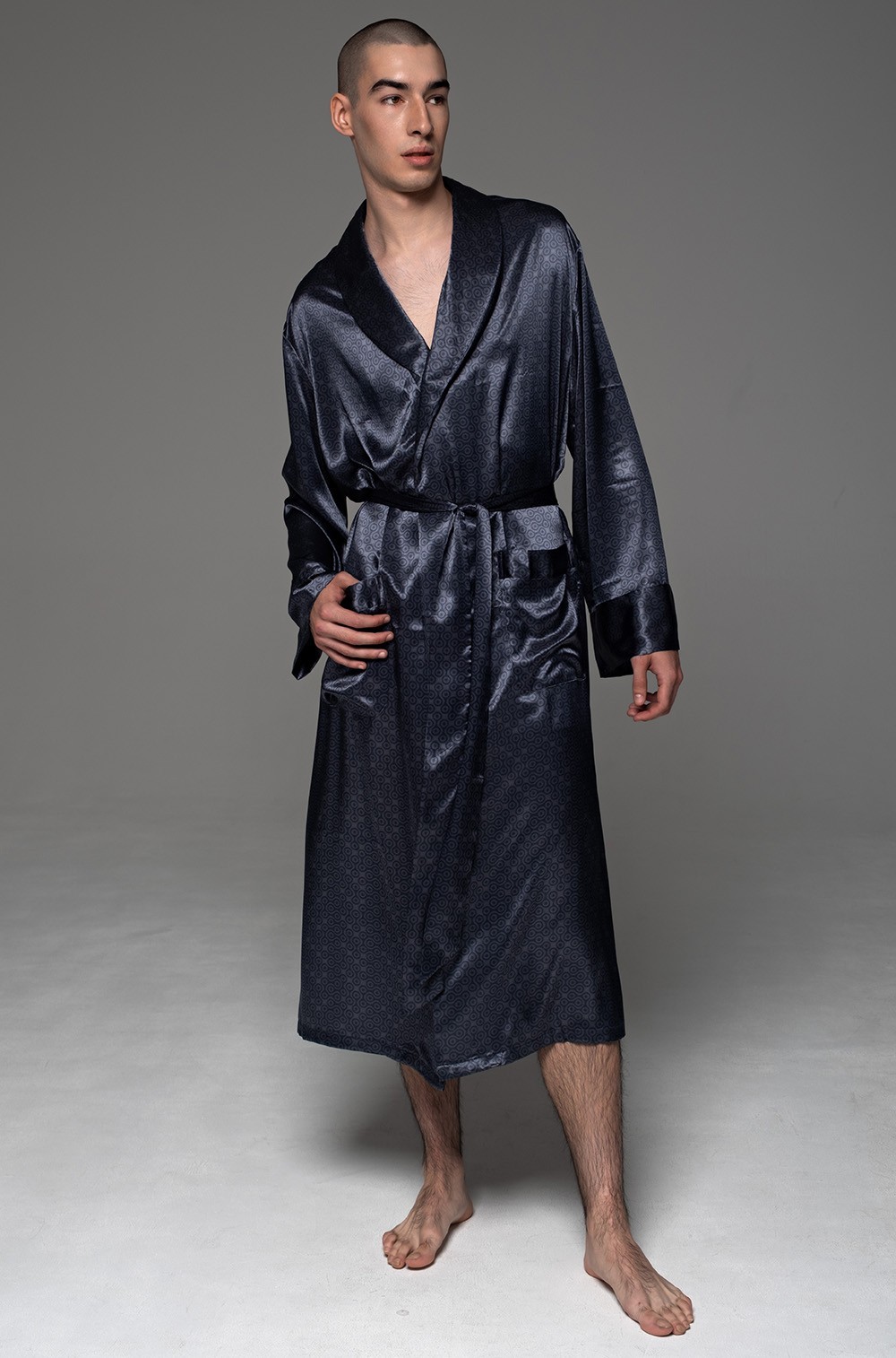 Шёлковый мужской халат длинный 4633 Мэриголд Mia-Amore