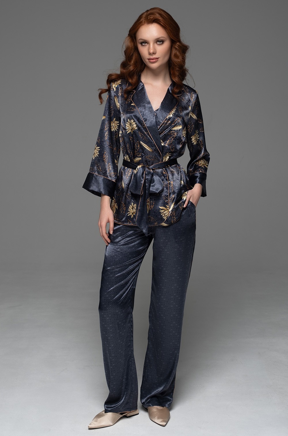 Шёлковая пижама жакет топ брюки 4695 Мэриголд Mia-Amore