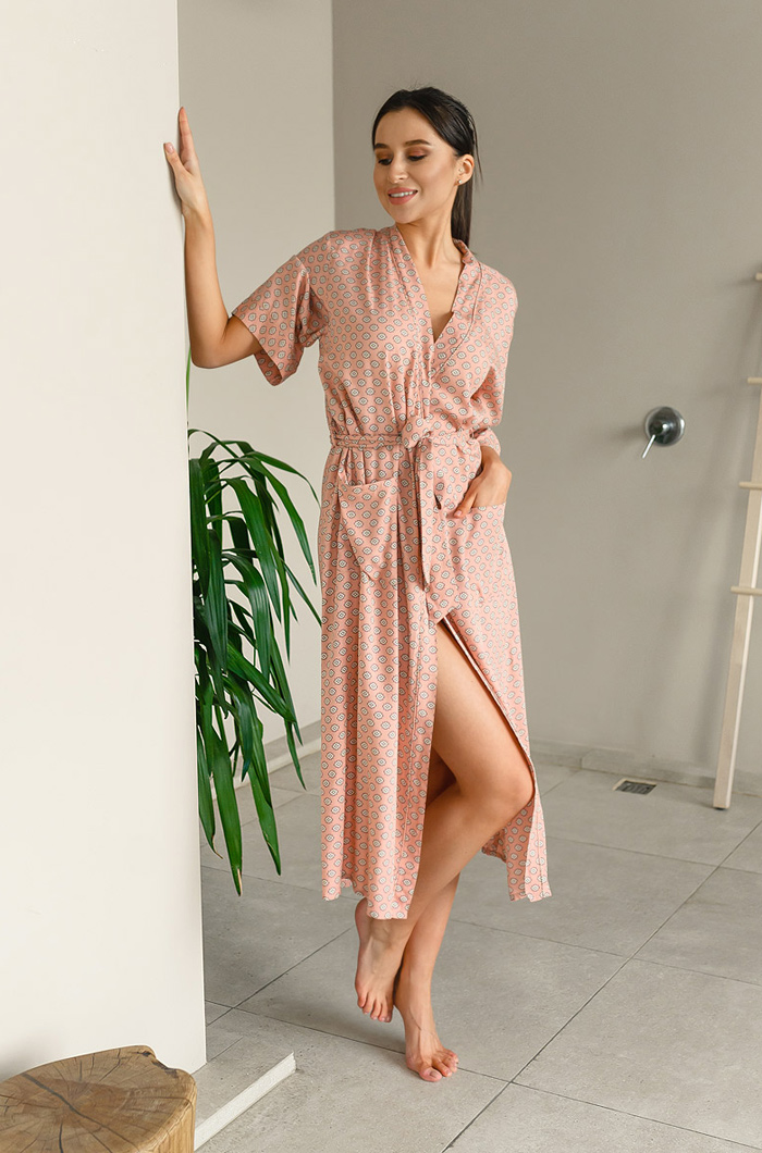 Халат женский домашний длинный из вискозы запашной Aleksa 16529 Миа-Миа