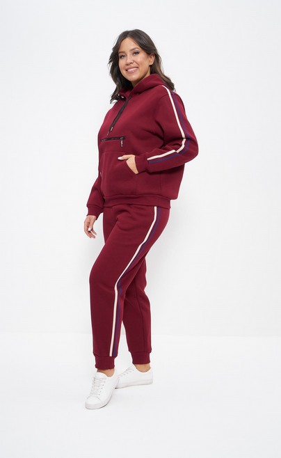 Спортивный костюм с начёсом женский худи со штанами 1168 бордовый Cleo
