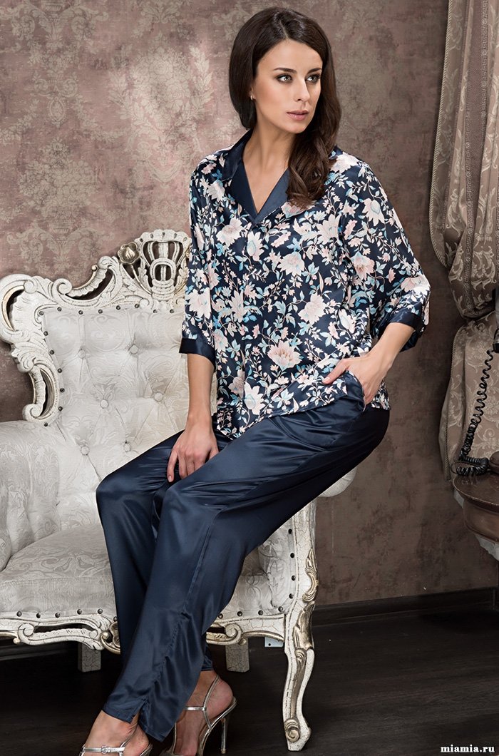 Шёлковая пижама-двойка женская жакет брюки Эмилия 5966 Mia-Amore