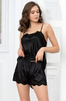 Шёлковая пижама топ с шортами чёрная с кружевом Аурелия 3892 Mia-Amore