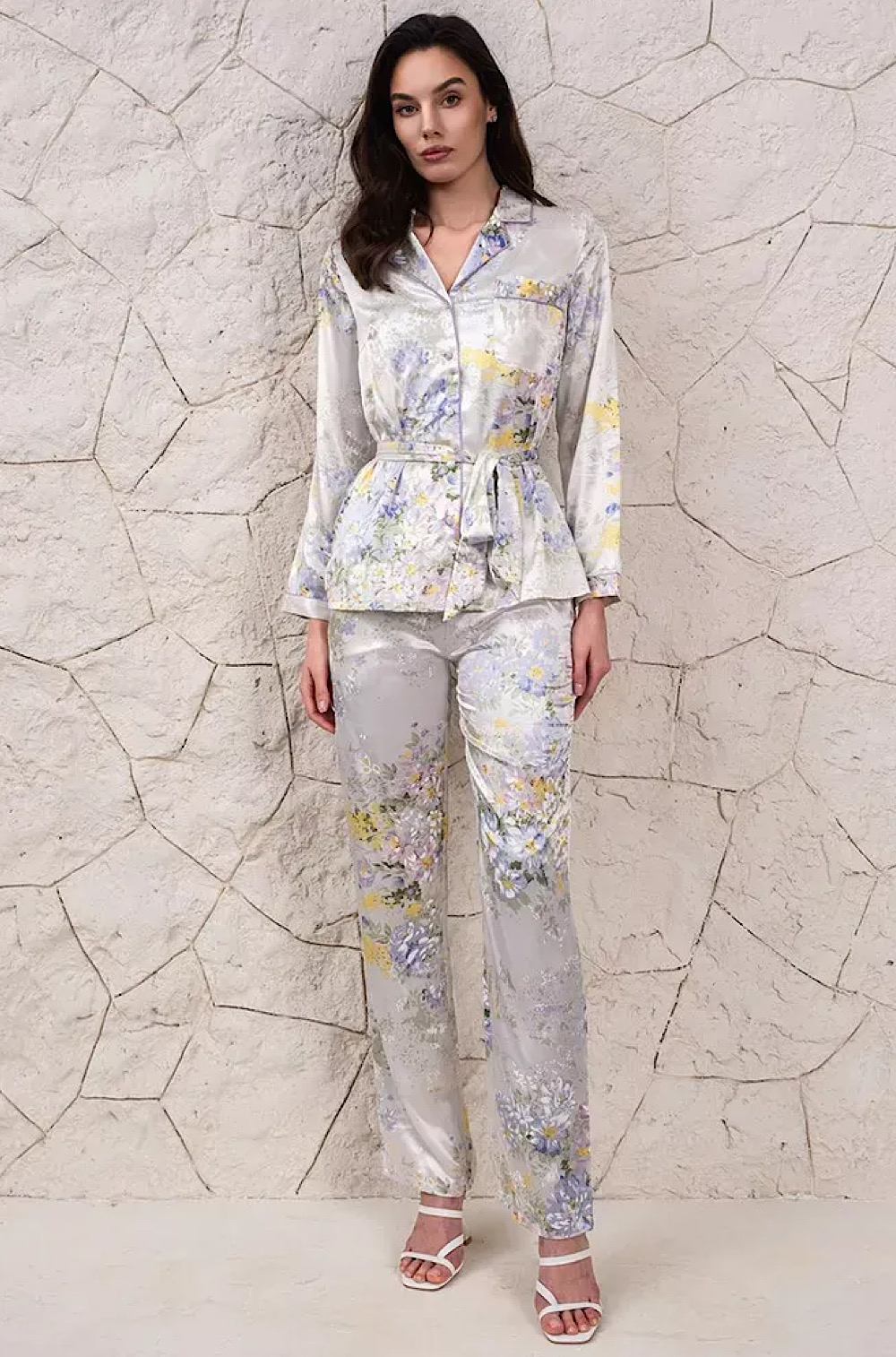 Шёлковая пижама на пуговицах с брюками Lilianna Лилианна 3258 Mia-Amore