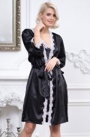 Халат домашний атласный запашной Джулия 8733 чёрный Mia-Amore