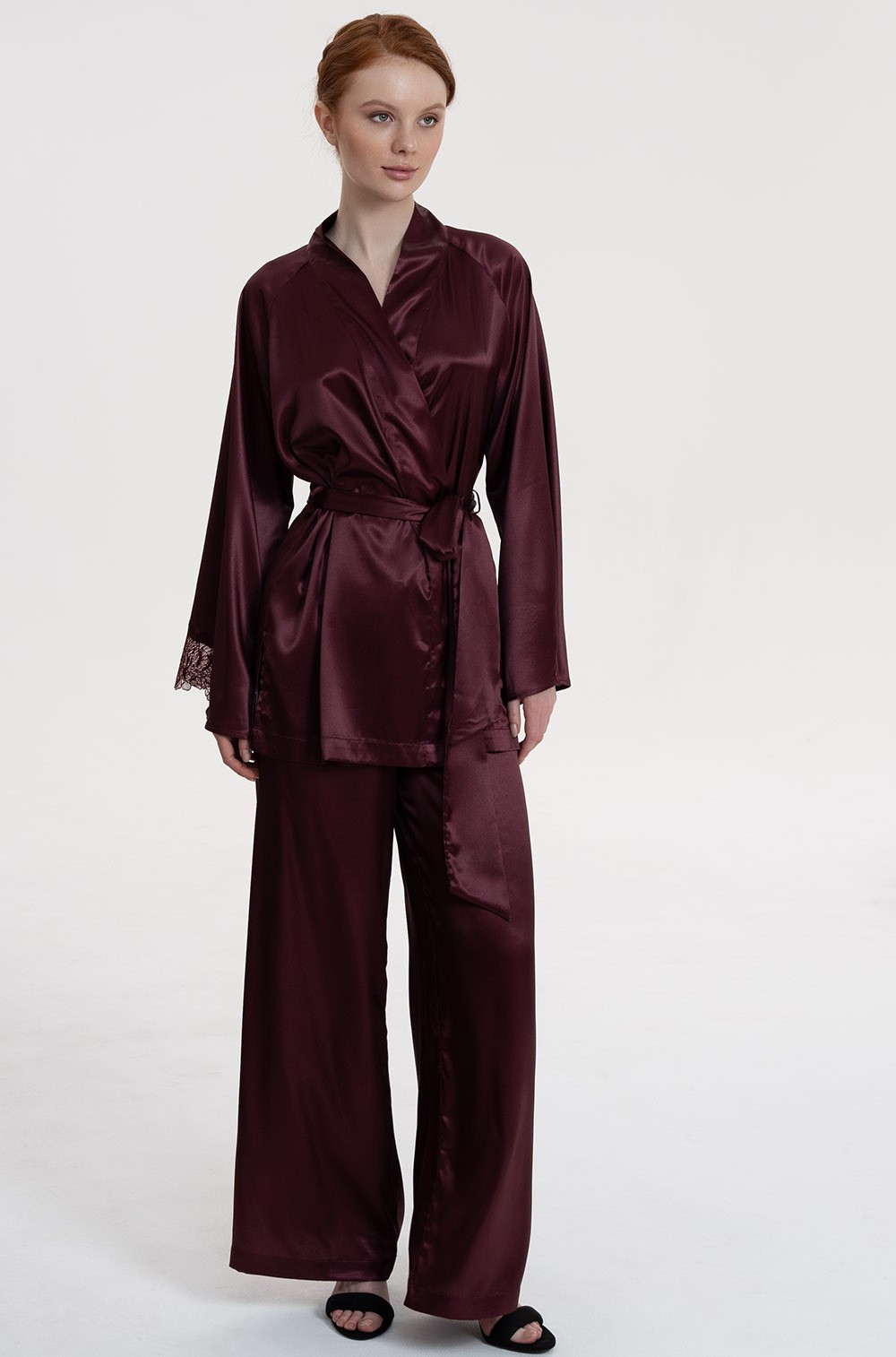 Пижама с брюками из смесового шёлка винный Лилироуз 4596 Mia-Amore