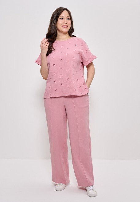 Брюки летние прямые из вискозного шёлка большие размеры ч/роза 1426 Cleo