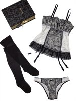 Подарочный набор неглиже с подвязками трусики и чулки Pretty Women OPIUM
