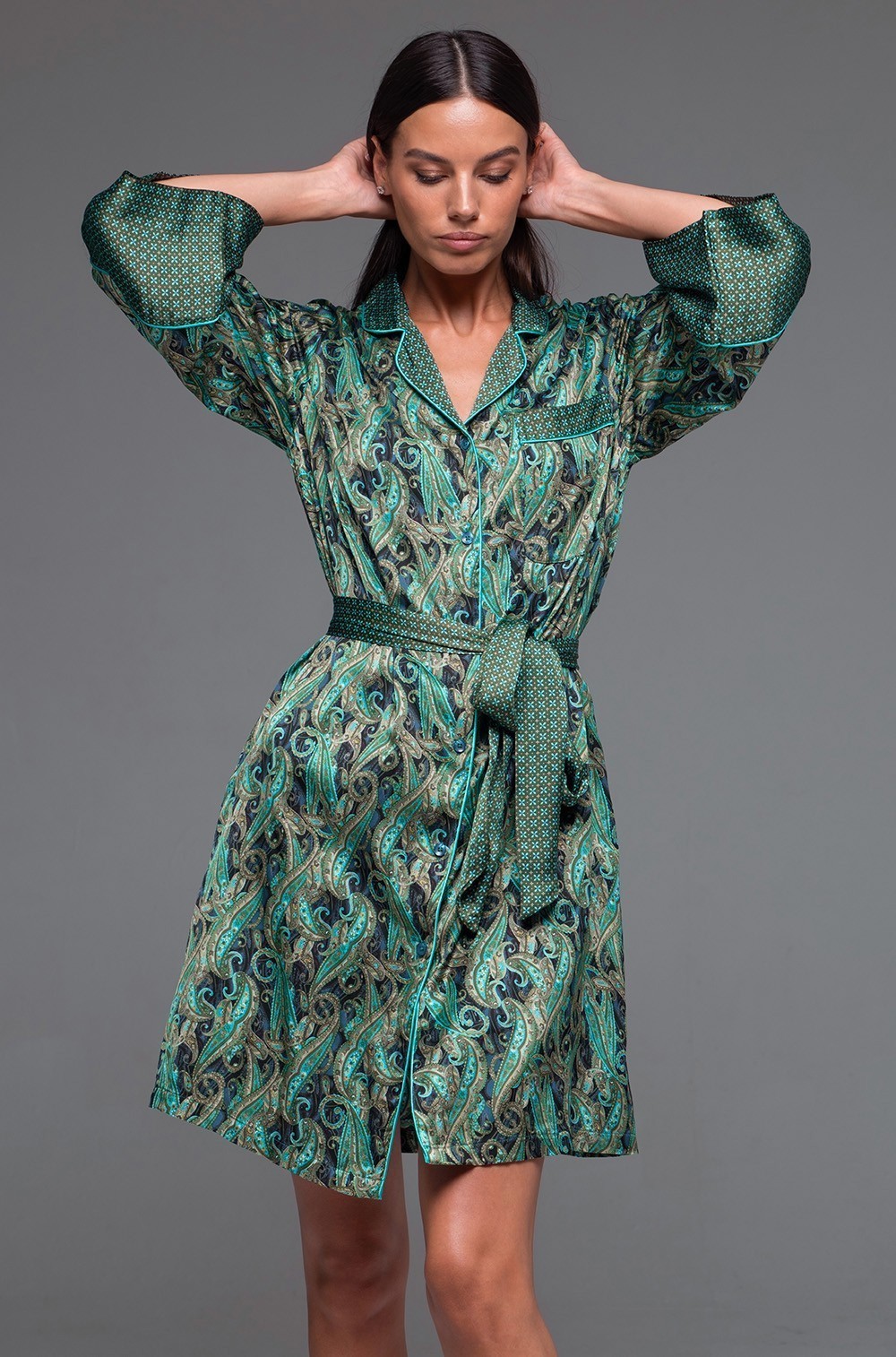 Удлинённая рубашка-халат из шёлка с вискозой Амина 4107 Mia-Amore