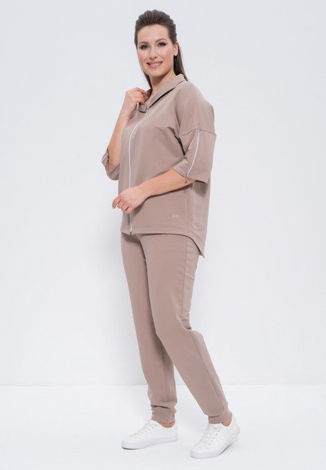 Спортивный брючный костюм из хлопкового трикотажа 971 кофейный Cleo