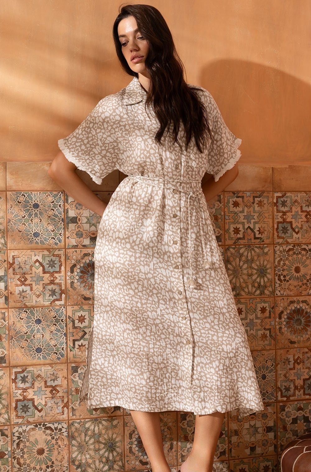 Длинная рубашка на пуговицах из хлопка Камила 5417 Mia-Amore