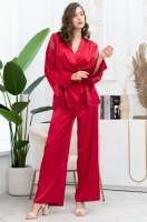 Шёлковая красная пижама кружевной бралетт/жакет/брюки Аурелия 3896 Mia-Amore