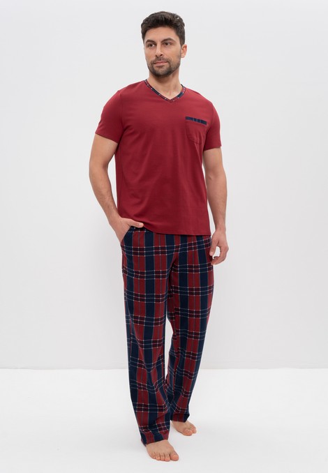 Хлопковая пижама мужская футболка со штанами бордо 975 CLEO