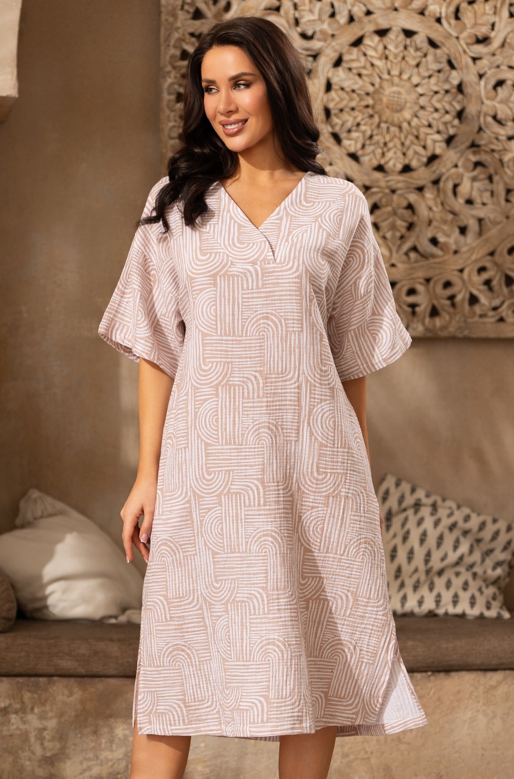 Длинная туника Mia‑Amore Амбер 5798 с коротким рукавом из муслина