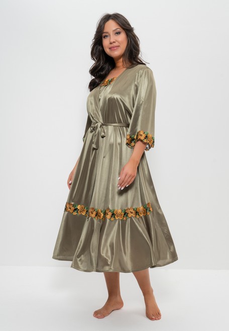 Халат женский длинный запашной 1299 Cleo хаки