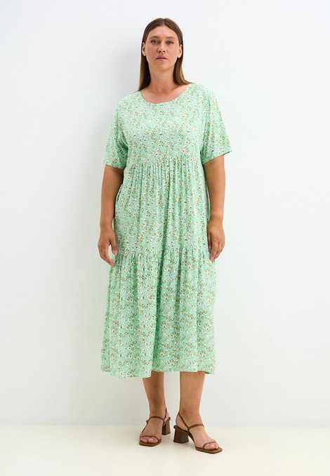 Платье женское летнее 1231 Cleo зелёный белые цветы из штапеля