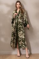 Шёлковый халат длинный запашной 5159 хаки Виттория Mia-Amore