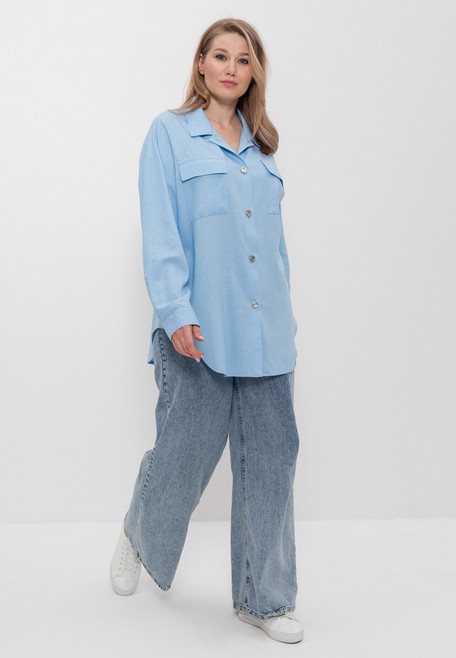 Рубашка женская из льняной ткани большие размеры 1406 Cleo голубой