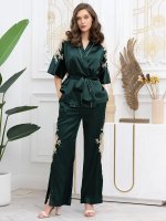 Шёлковая пижама тройка с ажуром и широкими брюками Феллини 3916 Mia-Amore