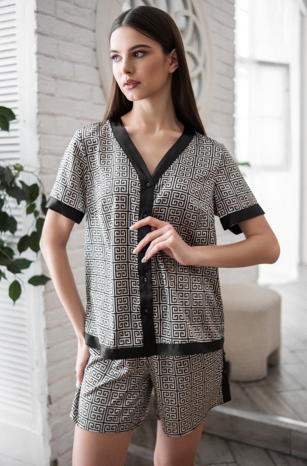 Шёлковая пижама женская рубашка и шорты 4084 Жадор Mia-Amore