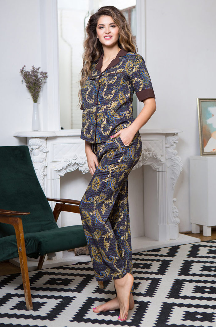 Пижама жакет на пуговицах с брюками вискоза ЭЛАНИЯ 16425 Миа-Миа