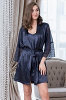 Халат атласный с широкими кружевными рукавами 7263 MISTY черника Mia-Amore