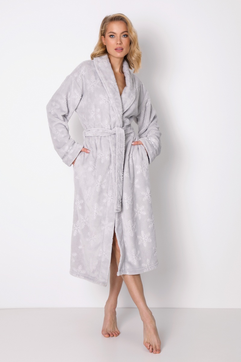 Тёплый нежный халат женский длинный с принтом снежинок  BETSY Aruelle