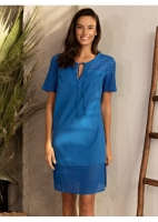 Туника летняя с коротким рукавом синяя хлопковая Рошель 1615 Mia-Amore