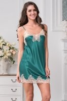 Шёлковая сорочка ночная с кружевом 3440 изумруд Мэрилин Делюкс Mia-Amore