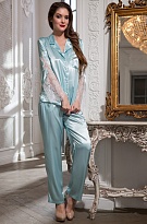 Шёлковая пижама жакет с брюками ажуром CHANTAL 3196 мятный Mia-Amore