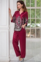 Шёлковая пижама жакет с брюками JUSTIN 3146 бордо Mia-Amore