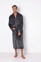 Уютный мужской халат классический из жаккардовой ткани KEVIN графит Aruelle