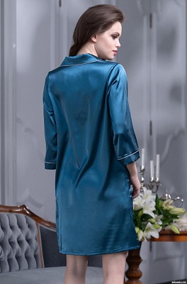 Рубашка женская атласная  домашняя Джулия JULIA 8737 синий Mia-Amore